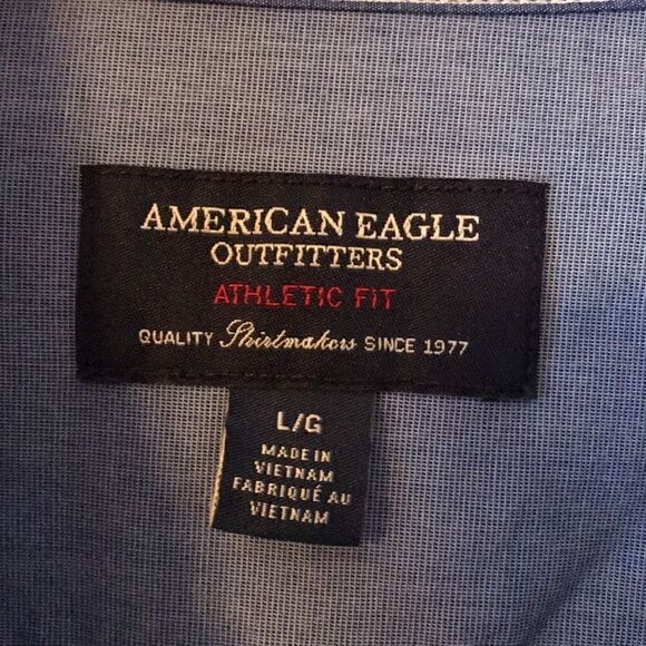 American Eagle Mens Blue And White Oxford Shirt - Picture 2 of 4